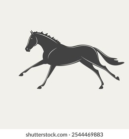 Silhueta de um cavalo galopante em estilo minimalista, enfatizando a elegância e o movimento do animal