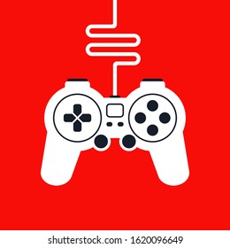 silhouette of a game joystick with wire for computer games. flat vector illustration.