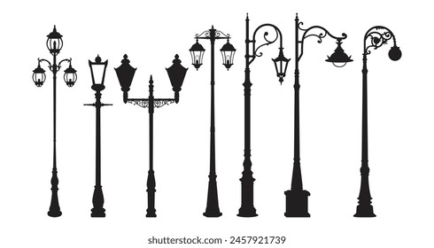 silhouette garden light lantern black vector illustration isolated white background