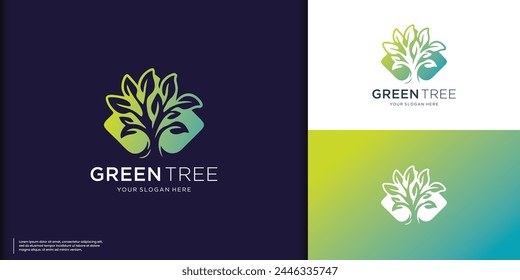 silhouette garden plant tree logo design inspiration, tree logo on negative space concept and colorful.