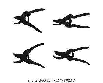 Silhueta de tesouras de jardim. Secateurs - silhueta preta vetorial para logotipo ou pictograma. Ilustração simples em preto e branco de tesouras de poda de jardim. Cortadores de jardim, ferramentas de design vetorial.