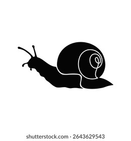 Silhouette of garden snail, cochlea, helix  isolated on white background.	