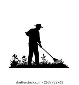 Silhouette of Gardener Raking Leaves - Autumn Yard Work