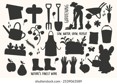 Сollection silhouette gardening cute elements