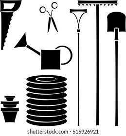 Silhouette of gardening tools