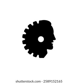 Silhouette of a gear and human head symbolizing innovation and technology. Vector illustration.
