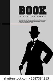 Silhouette of a gentleman in a hat on a book cover mockup. Hand drawn Illustration