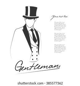 silhouette of the gentleman on white background with place for your text