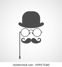 Silhouette of gentleman's face with twisted moustaches, bowler and glasses - capitalist or hipster