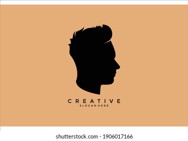 silhouette gentlemen hair for babershop black color logo
