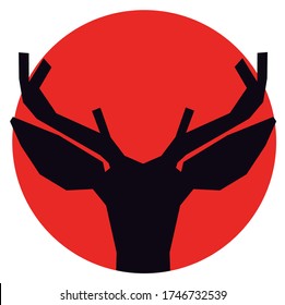 silhouette of a geometric deer on the background of the flag of Japan