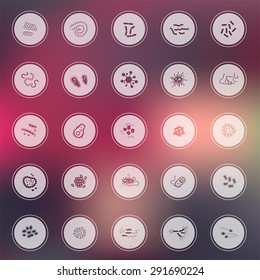 Silhouette germ and pathogen for human disease such as virus, bacteria, fungus, amoeba, and Protozoa icon collection set with glossy colorful abstract background, create by vector
