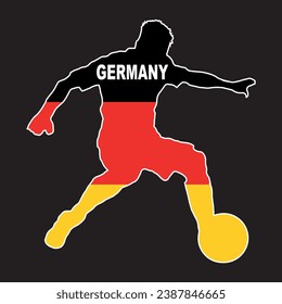 Silhouette of a German footballer with national flag set in a black background