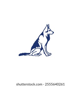 A Silhouette of German Shepherd Dog Sitting to the Right, Pet and Training Logo Design Vector