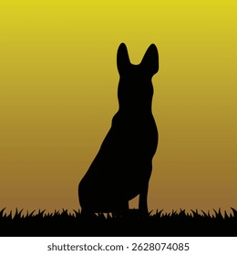 Silhueta de um pastor alemão cão ao pôr do sol