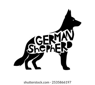 eine Silhouette eines deutschen Schäferhundes, mit einem Text im Körper