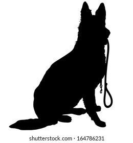 Silhouette of a German Shepherd holding a leash and ready to go for a walk