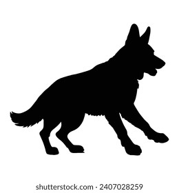 silhouette of german shepherd on white