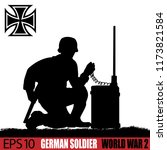 Silhouette of German Soldier of World War 2, vintage 1940's. Original digital illustration.