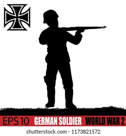 Silhouette Of German Soldier Of World War 2, Vintage 1940's. Original Digital Illustration.