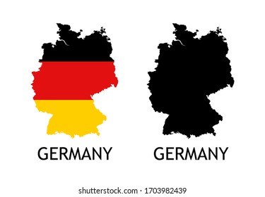 Silhouette of Germany black color and colored in National Flag - Vector illustrations isolated on white