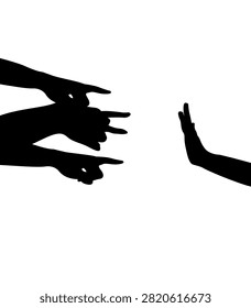 Silhouette of the gesture of pointing one's index finger at someone. Acts or activities of bullying that should not be emulated. Vector illustration.