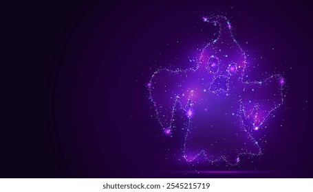 Silhouette of a ghost figure made of glowing, multicolored dots, resembling stars. The vibrant particles create a playful, spooky effect, symbolizing mystery, fun, and the supernatural.