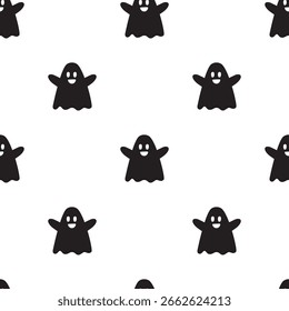 Silhouette des Geistes. Nahtloses Halloween-Muster. Vektorgrafik auf weißem Hintergrund.