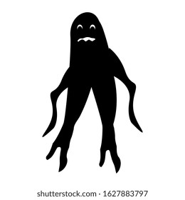 Silhouette of a ghost monster with roots instead of arms and legs. Isolated vector.