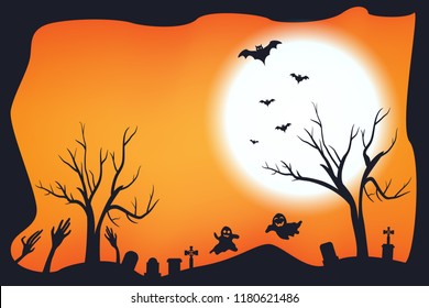 Silhouette Ghost with Spooky forest in Halloween night