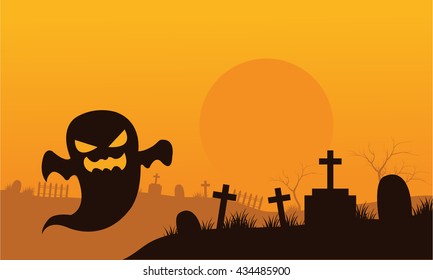 Silhouette of Ghost in thomb orange backgrounds