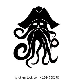 Silhouette of giant octopus on a white background. Sea monster kraken. Vector illustration.