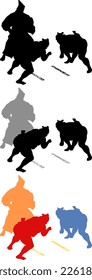 Silhouette of giant sumo wrestler in a sumo arena with the referee, isolated against white. Vector illustration.