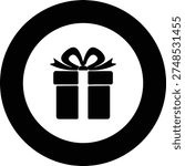 Silhouette Gift Box with Bow in a Circle Icon Vector Illustration