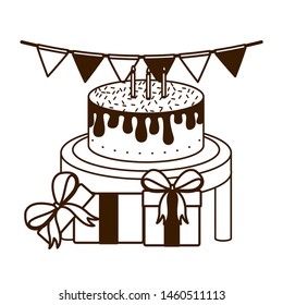silhouette of gift box and cake on white background