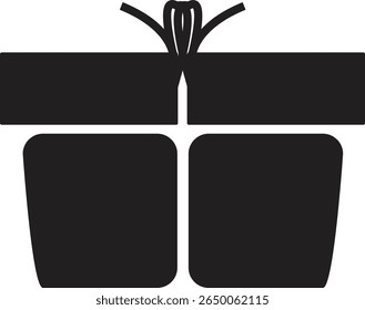 Silhouette of a gift box with ribbon and bow, isolated on white background. Perfect for holiday, birthday, or celebration-themed designs.