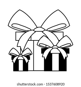 silhouette of gift boxes with ribbon on white background vector illustration design
