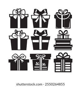 silhouette gift boxes set, present boxes icons sets, Christmas gift boxes, Gift boxes with ribbon icons Set, vector illustration,
gift vector icons set, Unveiling Possibilities Black Line, 