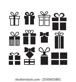 silhouette gift boxes set, present boxes icons sets, Christmas gift boxes, Gift boxes with ribbon icons Set, vector illustration, collection gift  vector icons, vector symbol, silhouette,