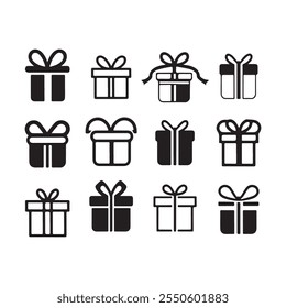 silhouette gift boxes set, present boxes icons sets, Christmas gift boxes, Gift boxes with ribbon icons Set, vector illustration, collection gift  vector icons, vector symbol, silhouette,