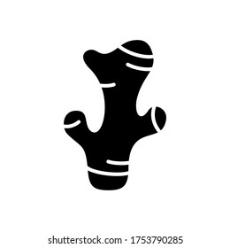 Silhouette Ginger root. Outline vegetable tuber icon. Fresh ingredient for cooking, healthy spice. Flat isolated vector illustration. Black white emblem for packaging juice, drink, extract, cosmetics