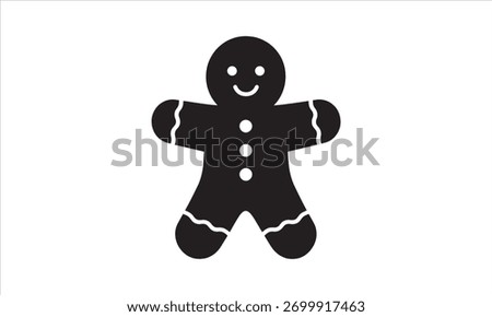 Silhouette of Gingerbread Man Cookie with Icing Details and Holiday Smile for Christmas Decor