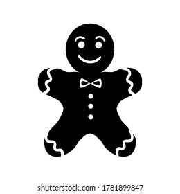 Silhouette Gingerbread Man Cookie. Cookie In Shape Of Man. Vector