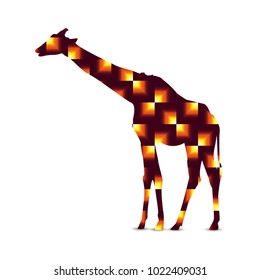  Silhouette of giraffe with abstract background. Yellow and brown tones.
