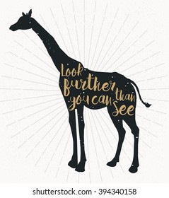 silhouette of giraffe with gold words in it