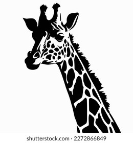 Silhouette of giraffe head and neck black on white background. Vector african animal, concept for savannah safari, tattoo design, isolated icon with giraffe animal face in simple style, decal, sticker