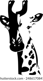 Silhouette of giraffe head  white background. Vector african animal, concept for savannah safari, tattoo design, isolated icon with giraffe animal face in simple style, decal, sticker