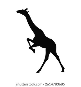 Silhouette of a giraffe in mid-stride, ideal for logos, branding, or wildlife-themed designs.