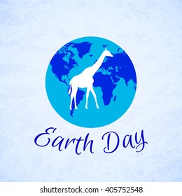Silhouette of a giraffe over planet Earth. Earth Day