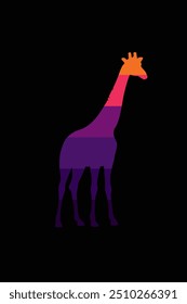 The silhouette of a giraffe in a retro sunset. Original vector illustration in vintage style. Hand drawn, not AI